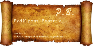 Prépost Beatrix névjegykártya
